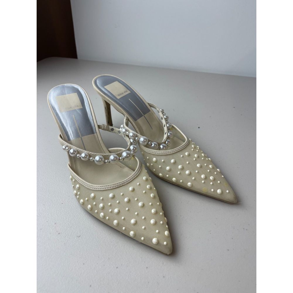Dolce Vita Cream Pearl Embellished Mules Katnik